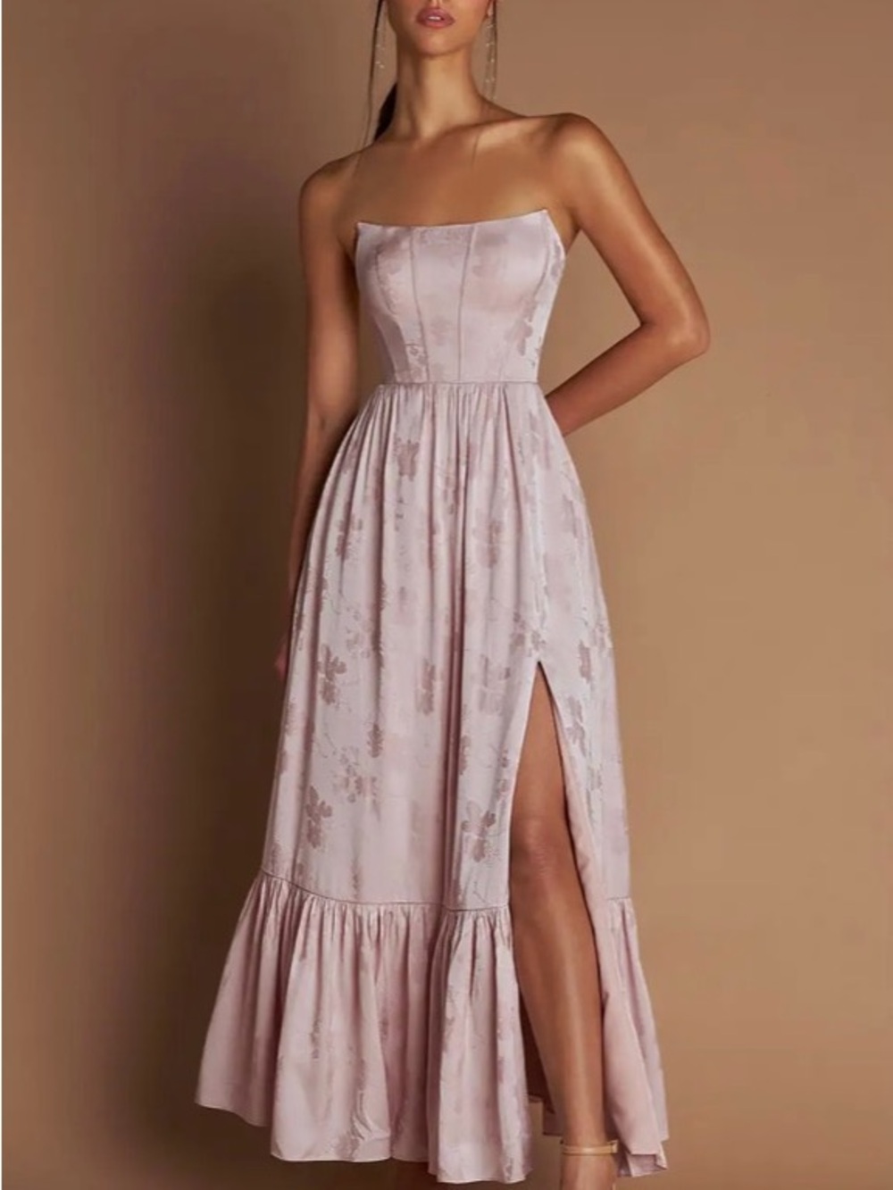 Azazie Dusty Pink Strapless Midi Dress with Side Slit